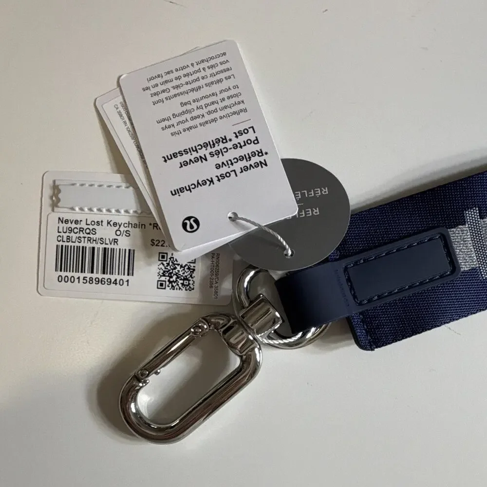 lululemon Never Lost Detachable Key Chain Blue/Silver Metal Fabric Logo